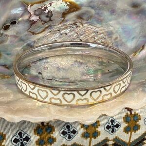 White and Silver Heart Enamel Bangle Bracelet - Women's Jewelry
